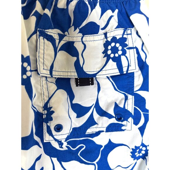 Lands' End Swim Trunks Size Medium Hibiscus Floral Print Blue White‎ Resortwear - Picture 6 of 8